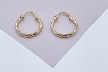 Load image into Gallery viewer, 18k Gold Filled Small Diamond Textured Hoops Earrings Available in 25mm For
