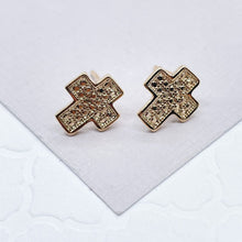 Load image into Gallery viewer, 18k Gold Filled Design Pattern Casted Cross Stud Earrings