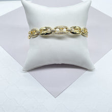 Load image into Gallery viewer, 18k Gold Filled Micro Pave Zirconia Puffy Mariner and Chunky Paper Clip Link Bangles