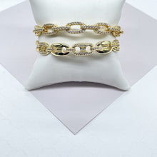 Load image into Gallery viewer, 18k Gold Filled Micro Pave Zirconia Puffy Mariner and Chunky Paper Clip Link Bangles