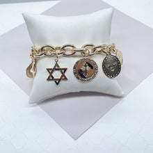 Load image into Gallery viewer, 18k Gold Filled Bracelet With Mixed Religious and Protection Charms