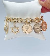 Load image into Gallery viewer, 18k Gold Filled Bracelet With Mixed Religious and Protection Charms