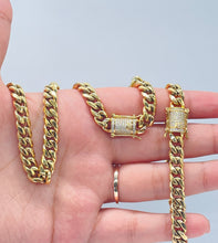 Load image into Gallery viewer, 18k Gold Filled Original 8mm Miami Cuban Link Necklace and Bracelet featuring Zirconia Box Clasp