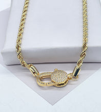 Load image into Gallery viewer, 18k Gold Filled 5mm Thick Rope Choker Necklace featuring Large Pave Micro Zirconia Lobster Clasp