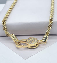 Load image into Gallery viewer, 18k Gold Filled 5mm Thick Rope Choker Necklace featuring Large Pave Micro Zirconia Lobster Clasp