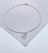 Load image into Gallery viewer, 18k Silver Filled Dainty Double-Chain Anklet With Hanging Plain Flower & Zirconia Stone