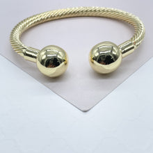 Load image into Gallery viewer, 18k Gold Filled Twisted Bangle Featuring Two Solid Balls On Top Bracelet Jewelry