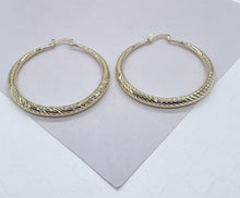 Load image into Gallery viewer, 18k Gold Filled Hoop Earrings: Ocean Wave Texture, 50mm