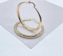 Load image into Gallery viewer, 18k Gold Filled Hoop Earrings: Ocean Wave Texture, 50mm