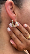 Load image into Gallery viewer, 18k Gold Filled Tri-Colored Heart Earring Hoops