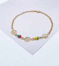 Load image into Gallery viewer, 18k Hold Filled Rolo Chain Anklet With Colorful Beads and Flower Charms Attached