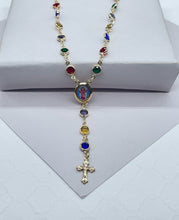 Load image into Gallery viewer, 18k Gold Filled Small Round Colorful Rosary Necklace, Multicolor Fashion Baby Jesus Medal