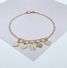 Load image into Gallery viewer, 18k Gold Filled Figaro Anklet With Plain Heart Charms & Love Charm