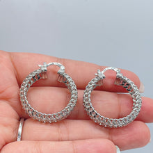 Load image into Gallery viewer, 18K GoldFilled Three Row Cuban Link 1.5” Diameter Hoop Earrings Size 40mm