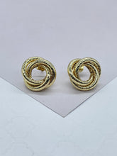Load image into Gallery viewer, 18k Gold Filled Small Textured Solid Double Layered Hoop Earrings
