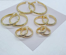 Load image into Gallery viewer, 18k Gold Filled Thick Flat Inside Hoop Earrings, Plain Gold Fat