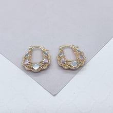 Load image into Gallery viewer, 18k Gold Filled Tri-Colored Heart Earring Hoops