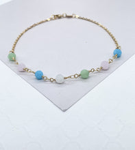 Load image into Gallery viewer, 18k Gold Filled Curb Link Anklet With Multi-Colored Beads
