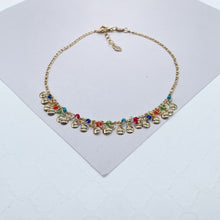 Load image into Gallery viewer, 18k Gold Filled Figaro Anklet: Multi-Colored Beads, Flat Charms