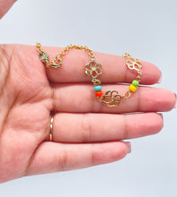 Load image into Gallery viewer, 18k Hold Filled Rolo Chain Anklet With Colorful Beads and Flower Charms Attached