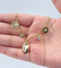 Load image into Gallery viewer, 18k Gold Filled Figaro Chain Anklet With Ocean Animal Charms & Conch shell