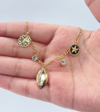 Load image into Gallery viewer, 18k Gold Filled Figaro Chain Anklet With Ocean Animal Charms & Conch shell