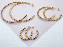 Load image into Gallery viewer, 18k Gold Filled Ball Beaded C Hoop Earring Available Small, Medium and Large