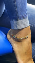 Load image into Gallery viewer, 18k Gold Filled Figaro Anklet: Multi-Colored Beads, Flat Charms