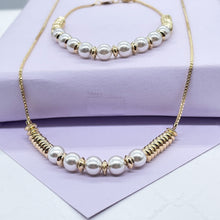 Load image into Gallery viewer, 18k Gold Filled Delicate Pearl Set With Puffy Disks and Pearls