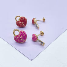 Load image into Gallery viewer, 18k Gold Filled Heart and Lock Earring