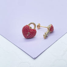 Load image into Gallery viewer, 18k Gold Filled Heart and Lock Earring