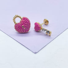 Load image into Gallery viewer, 18k Gold Filled Heart and Lock Earring