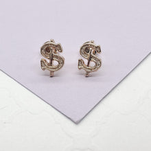 Load image into Gallery viewer, 18k Gold Filled Dollar Sign Stud Earrings