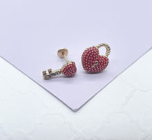 Load image into Gallery viewer, 18k Gold Filled Heart and Lock Earring