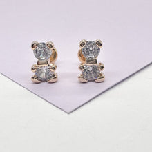 Load image into Gallery viewer, 18k Gold Filled Zirconia Teddy Bear Earrings