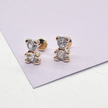 Load image into Gallery viewer, 18k Gold Filled Zirconia Teddy Bear Earrings