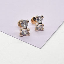 Load image into Gallery viewer, 18k Gold Filled Zirconia Teddy Bear Earrings