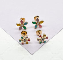 Load image into Gallery viewer, 18k Gold Filled Colorful Flower Stud Earring