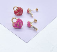 Load image into Gallery viewer, 18k Gold Filled Heart and Lock Earring