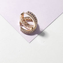 Load image into Gallery viewer, 18k Gold Filled Pave Hoops With 1 Row of colorful Stones