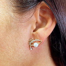 Load image into Gallery viewer, 18k Gold Filled Evil Eye Earrings: Pearl & Cubic Zirconia