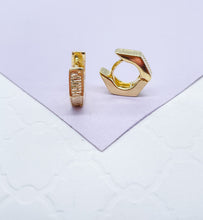 Load image into Gallery viewer, 18k Gold Filled Smooth Hexagon Huggie Earring With Scored Lines