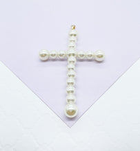 Load image into Gallery viewer, 18k Gold Filled Faux all around Pearl Style Cross Pendant in two sizes