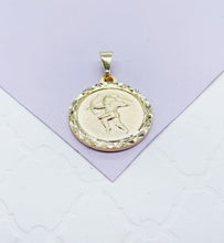 Load image into Gallery viewer, 18k Gold Filled Medallion Charm Pendant With engraved Angel in Center