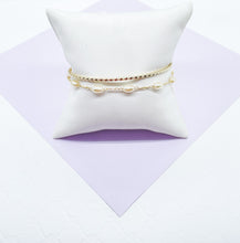 Load image into Gallery viewer, 18k Gold Filled Double Bracelet with Cuff Bangle & Dainty pearl Satellite Bracelet