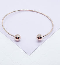 Load image into Gallery viewer, 18k Gold Filled Plain Cuff Bracelet With Balls as Ends