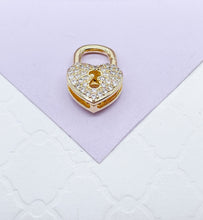 Load image into Gallery viewer, 18k Gold Filled Pave Heart Lock Clasp