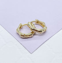 Load image into Gallery viewer, 18k Gold Filled Small Baby Sized Bamboo Huggie Earrings