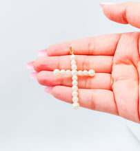 Load image into Gallery viewer, 18k Gold Filled Faux all around Pearl Style Cross Pendant in two sizes