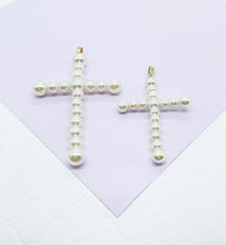 Load image into Gallery viewer, 18k Gold Filled Faux all around Pearl Style Cross Pendant in two sizes